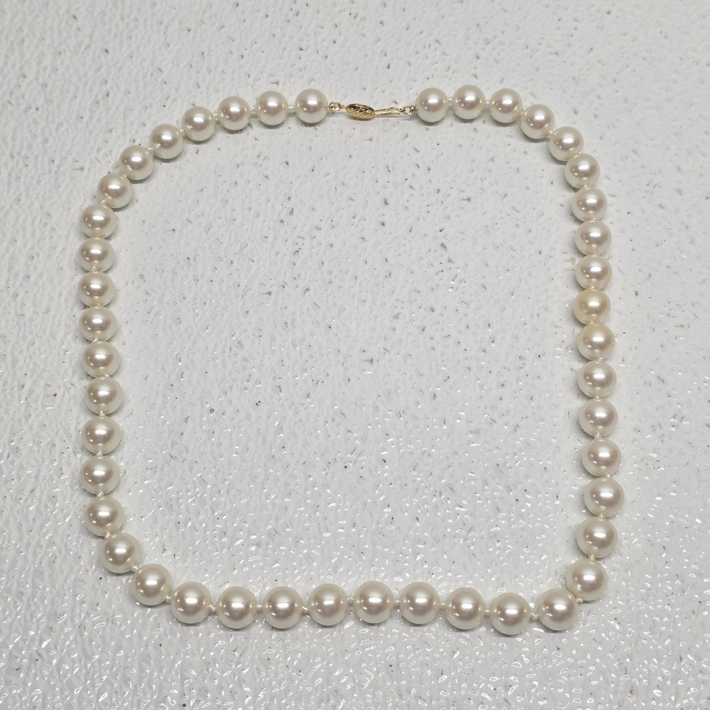 Vintage G. Silver Hand Knotted Faux Pearl Necklace 24"